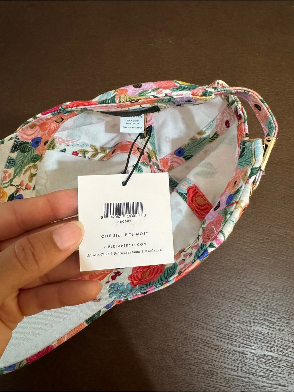 Rifle Paper Co. Floral Cotton Baseball Cap in White, Pink, Green, Coral - Picture 6 of 6